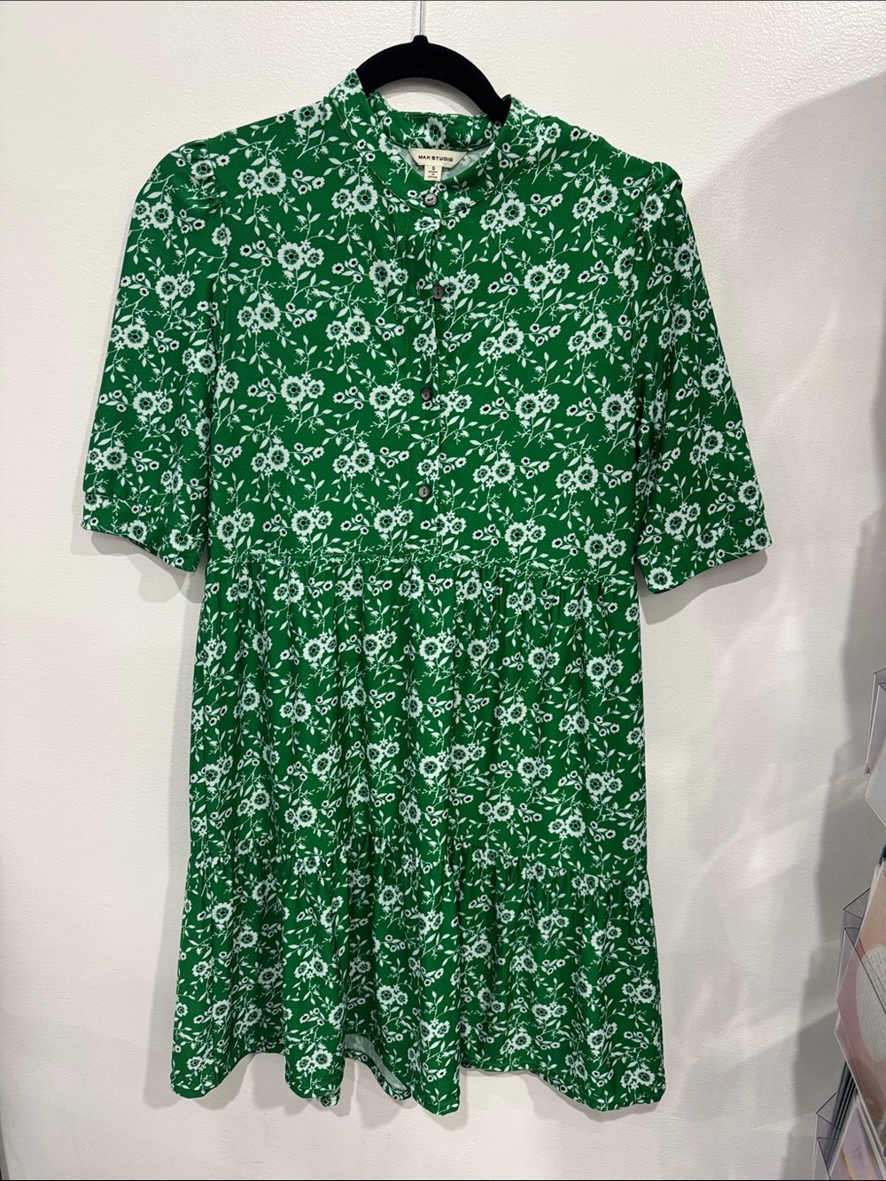 Max Studio Emerald Green Floral Button-Front Dress